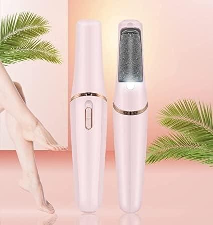Two white epilators with a blurred background featuring green leaves and a leg.